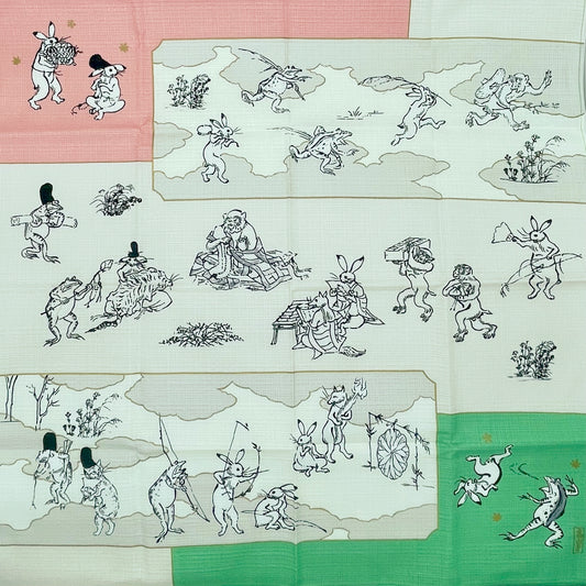 Furoshiki mit Choju Giga Tiermotiven – Zweifarbig Grün/Rot